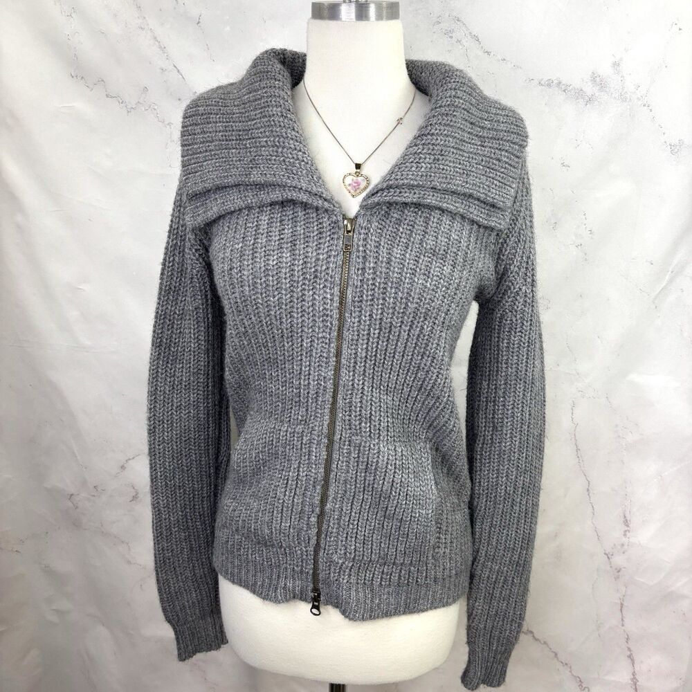 J. Crew Alpaca Merino Wool Ribbed Knit Chunky Cardigan Zip S Gray Outdoor Chic
